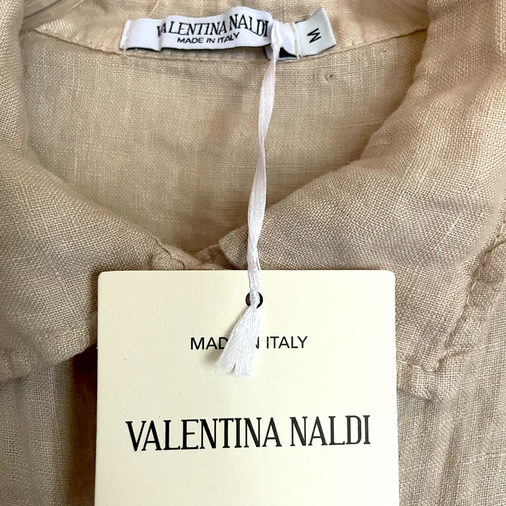 M- Valentina Naldi Italy- Linen Short Sleeve Button Down Shirt Beige NWT! - Picture 6 of 10